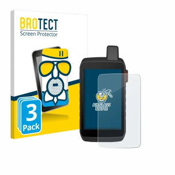 Parte frontal de un envase de producto con el logotipo de la marca BROTECT. Al lado se muestra el dispositivo Garmin Montana 7