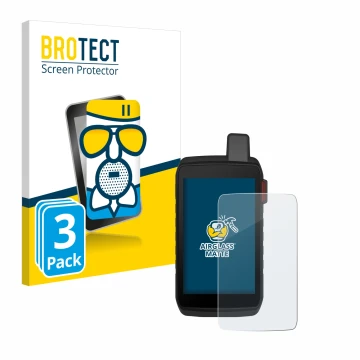 Parte frontal de un envase de producto con el logotipo de la marca BROTECT. Al lado se muestra el dispositivo Garmin Montana 7