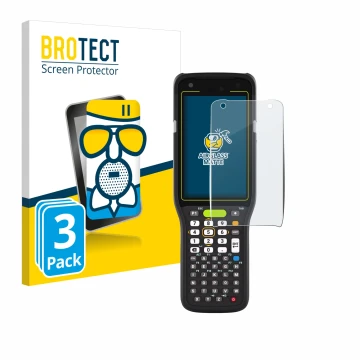 Parte frontal de un envase de producto con el logotipo de la marca BROTECT. Al lado se muestra el dispositivo Zebra MC3400 con