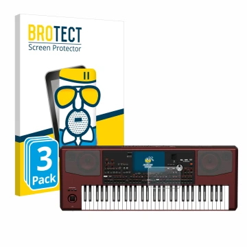 Parte frontal de un envase de producto con el logotipo de la marca BROTECT. Al lado se muestra el dispositivo KORG Pa700 con s