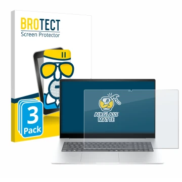 Parte frontal de un envase de producto con el logotipo de la marca BROTECT. Al lado se muestra el dispositivo HP Envy 17-da077