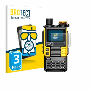 Parte frontal de un envase de producto con el logotipo de la marca BROTECT. Al lado se muestra el dispositivo Quansheng UV-K5 