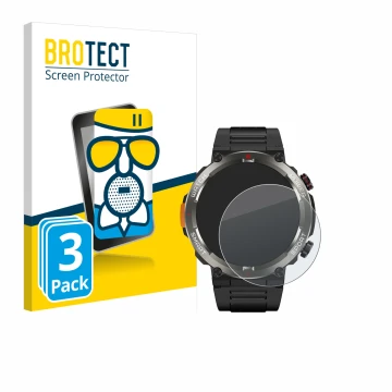 Parte frontal de un envase de producto con el logotipo de la marca BROTECT. Al lado se muestra el dispositivo Blackview W50 Pr