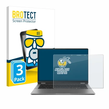 Parte frontal de un envase de producto con el logotipo de la marca BROTECT. Al lado se muestra el dispositivo ASUS Vivobook 14