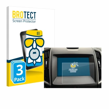 Parte frontal de un envase de producto con el logotipo de la marca BROTECT. Al lado se muestra el dispositivo Ford Galaxy Info