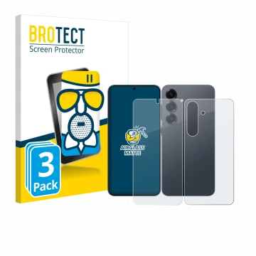 Parte frontal de un envase de producto con el logotipo de la marca BROTECT. Al lado se muestra el dispositivo Samsung Galaxy S