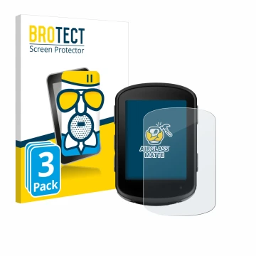 Parte frontal de un envase de producto con el logotipo de la marca BROTECT. Al lado se muestra el dispositivo Garmin Edge 540 