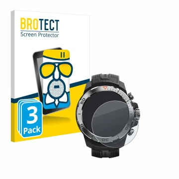 Parte frontal de un envase de producto con el logotipo de la marca BROTECT. Al lado se muestra el dispositivo Xiaomi Mibro GS 