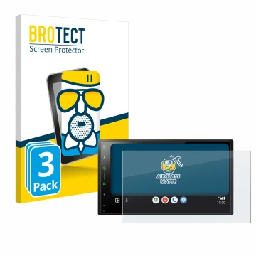 Parte frontal de un envase de producto con el logotipo de la marca BROTECT. Al lado se muestra el dispositivo Pioneer SPH-DA77
