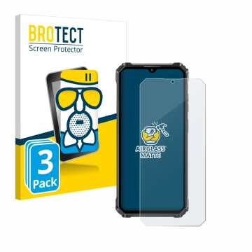 Parte frontal de un envase de producto con el logotipo de la marca BROTECT. Al lado se muestra el dispositivo Oukitel G1 con s