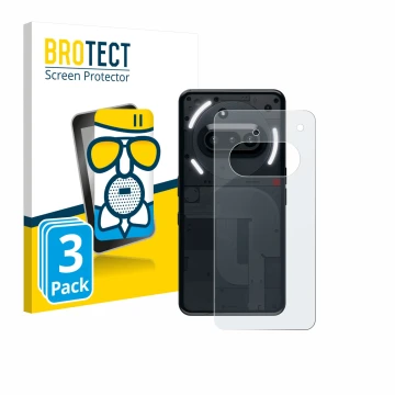 Parte frontal de un envase de producto con el logotipo de la marca BROTECT. Al lado se muestra el dispositivo Nothing Phone (3