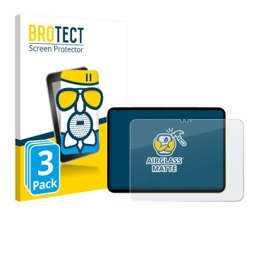 Parte frontal de un envase de producto con el logotipo de la marca BROTECT. Al lado se muestra el dispositivo Apple iPad Air 1