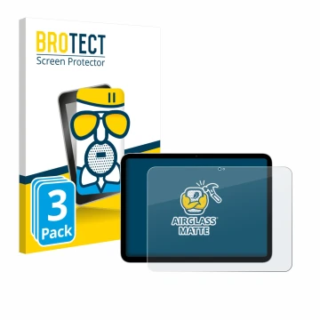 Parte frontal de un envase de producto con el logotipo de la marca BROTECT. Al lado se muestra el dispositivo Apple iPad A16 1