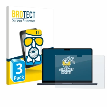 Parte frontal de un envase de producto con el logotipo de la marca BROTECT. Al lado se muestra el dispositivo Apple MacBook Ai