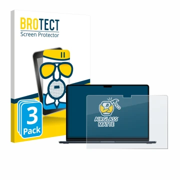 Parte frontal de un envase de producto con el logotipo de la marca BROTECT. Al lado se muestra el dispositivo Apple MacBook Ai