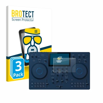Parte frontal de un envase de producto con el logotipo de la marca BROTECT. Al lado se muestra el dispositivo AlphaTheta OMNIS