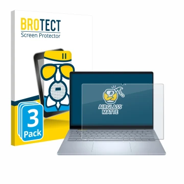 Parte frontal de un envase de producto con el logotipo de la marca BROTECT. Al lado se muestra el dispositivo Dell 14 Plus 2-i