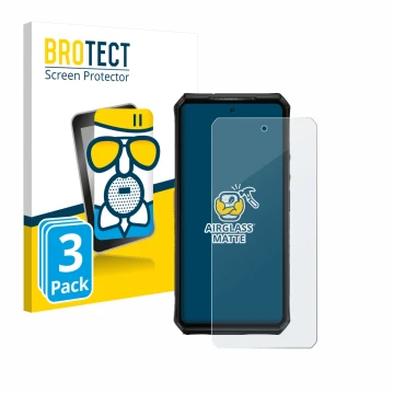 Parte frontal de un envase de producto con el logotipo de la marca BROTECT. Al lado se muestra el dispositivo Ulefone Armor 28