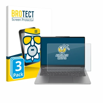 Parte frontal de un envase de producto con el logotipo de la marca BROTECT. Al lado se muestra el dispositivo Lenovo IdeaPad P