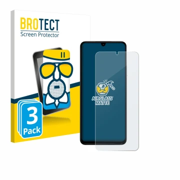 Parte frontal de un envase de producto con el logotipo de la marca BROTECT. Al lado se muestra el dispositivo Xiaomi Poco C71 