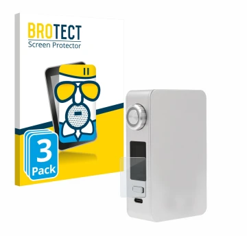 Parte frontal de un envase de producto con el logotipo de la marca BROTECT. Al lado se muestra el dispositivo Lost Vape Centau