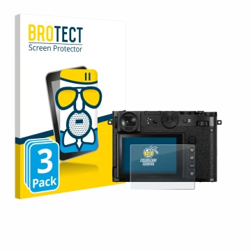 Parte frontal de un envase de producto con el logotipo de la marca BROTECT. Al lado se muestra el dispositivo Fujifilm GFX 100