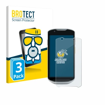 Parte frontal de un envase de producto con el logotipo de la marca BROTECT. Al lado se muestra el dispositivo Zebra TC52x-HC c