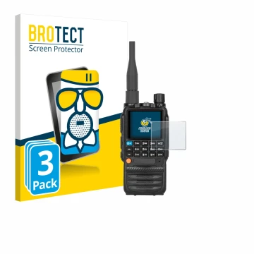 Parte frontal de un envase de producto con el logotipo de la marca BROTECT. Al lado se muestra el dispositivo Tidradio TD-H3 c