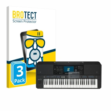 Parte frontal de un envase de producto con el logotipo de la marca BROTECT. Al lado se muestra el dispositivo Yamaha PSR-SX720