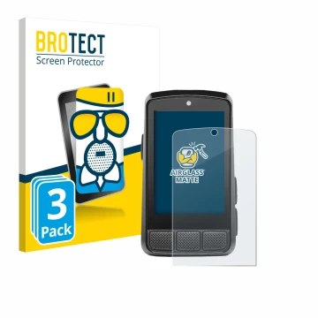 Parte frontal de un envase de producto con el logotipo de la marca BROTECT. Al lado se muestra el dispositivo Wahoo Elemnt Bol