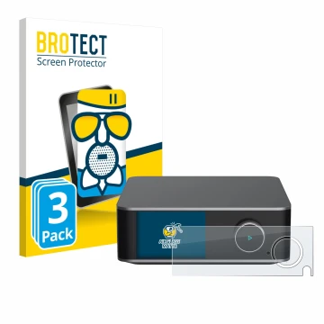 Parte frontal de un envase de producto con el logotipo de la marca BROTECT. Al lado se muestra el dispositivo WiiM Ultra con s