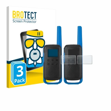 Parte frontal de un envase de producto con el logotipo de la marca BROTECT. Al lado se muestra el dispositivo Motorola TALKABO