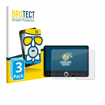Parte frontal de un envase de producto con el logotipo de la marca BROTECT. Al lado se muestra el dispositivo Dynavin D9-JP Pl