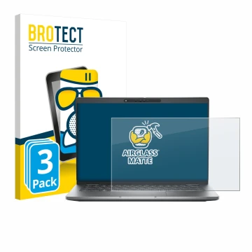 Parte frontal de un envase de producto con el logotipo de la marca BROTECT. Al lado se muestra el dispositivo Dell Latitude 53