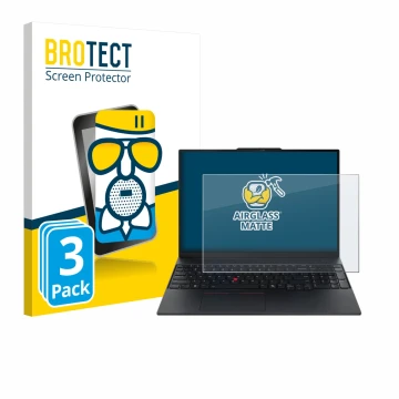 Parte frontal de un envase de producto con el logotipo de la marca BROTECT. Al lado se muestra el dispositivo Lenovo ThinkPad 