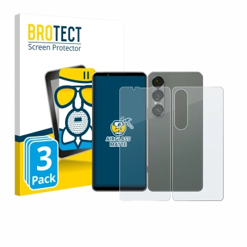 Parte frontal de un envase de producto con el logotipo de la marca BROTECT. Al lado se muestra el dispositivo Sony Xperia 1 VI