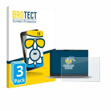 Parte frontal de un envase de producto con el logotipo de la marca BROTECT. Al lado se muestra el dispositivo Lenovo ThinkBook