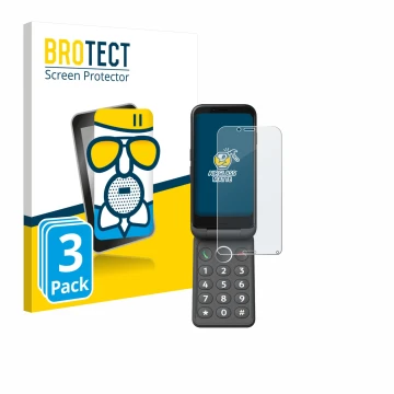 Parte frontal de un envase de producto con el logotipo de la marca BROTECT. Al lado se muestra el dispositivo Doro Aurora A20 