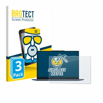 Parte frontal de un envase de producto con el logotipo de la marca BROTECT. Al lado se muestra el dispositivo Lenovo Yoga Slim