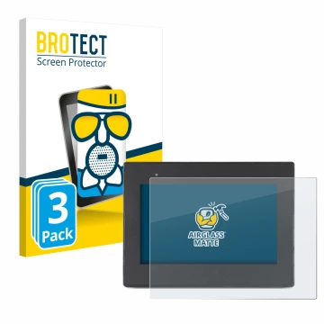 Parte frontal de un envase de producto con el logotipo de la marca BROTECT. Al lado se muestra el dispositivo Weintek cMT2078x