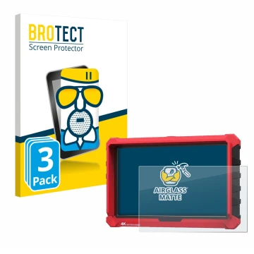 Parte frontal de un envase de producto con el logotipo de la marca BROTECT. Al lado se muestra el dispositivo Lilliput A7s 7