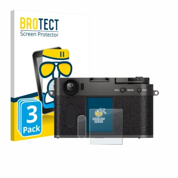 Parte frontal de un envase de producto con el logotipo de la marca BROTECT. Al lado se muestra el dispositivo Fujifilm X Half 