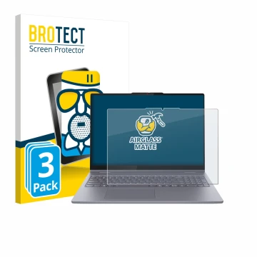 Parte frontal de un envase de producto con el logotipo de la marca BROTECT. Al lado se muestra el dispositivo Lenovo IdeaPad 5