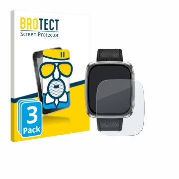 Parte frontal de un envase de producto con el logotipo de la marca BROTECT. Al lado se muestra el dispositivo Amazfit Active 2