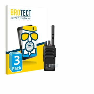 Parte frontal de un envase de producto con el logotipo de la marca BROTECT. Al lado se muestra el dispositivo Motorola MOTOTRB