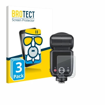 Parte frontal de un envase de producto con el logotipo de la marca BROTECT. Al lado se muestra el dispositivo Godox V100 con s