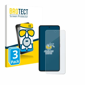 Parte frontal de un envase de producto con el logotipo de la marca BROTECT. Al lado se muestra el dispositivo realme P3 5G con