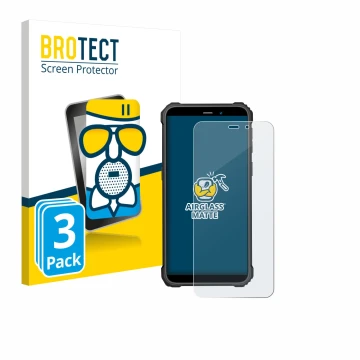 Parte frontal de un envase de producto con el logotipo de la marca BROTECT. Al lado se muestra el dispositivo Oukitel WP32 Pro
