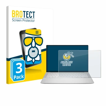 Parte frontal de un envase de producto con el logotipo de la marca BROTECT. Al lado se muestra el dispositivo Dell 14 Premium 