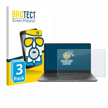 Parte frontal de un envase de producto con el logotipo de la marca BROTECT. Al lado se muestra el dispositivo ASUS Chromebook 